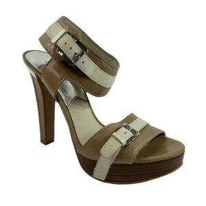 Michael Michael Kors Open Toe Ankle Strap Heels Tan Cream 8
